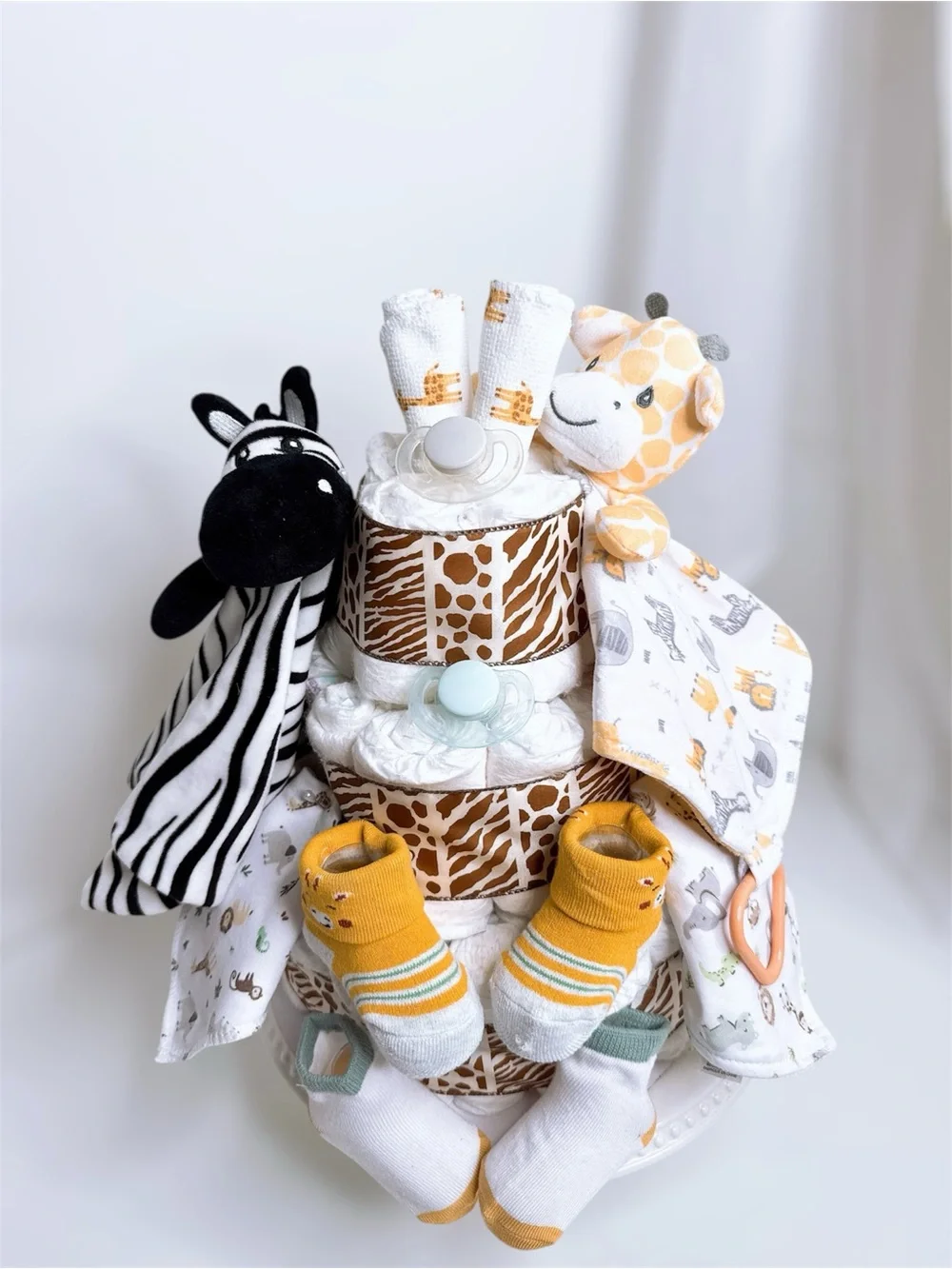 Twins Safari Diaper Cake, Giraffe and Zebra Diaper Cake, Shower Gift